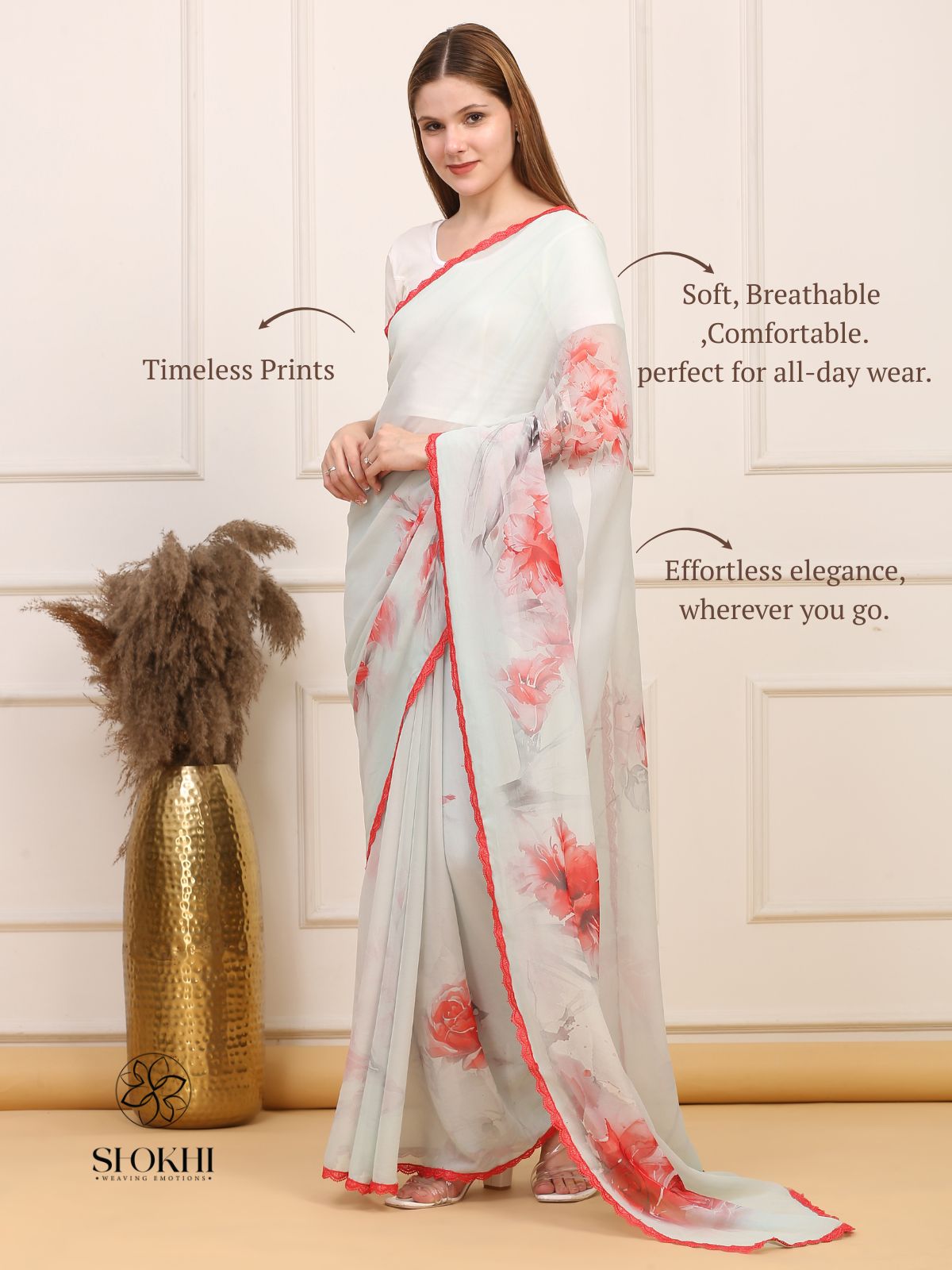 Vibha - Printed Georgette Saree - Aqua Green - SO-SAPR-001 - Shokhi