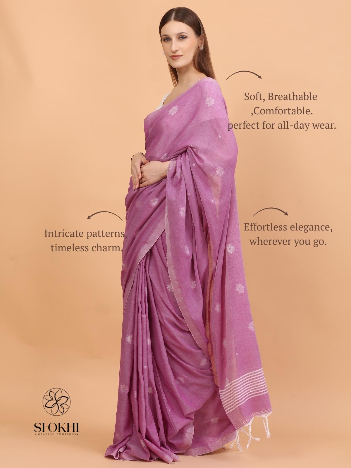 Komal - Soft Cotton Saree - Lavender Blush - SO-CC-006 - Shokhi