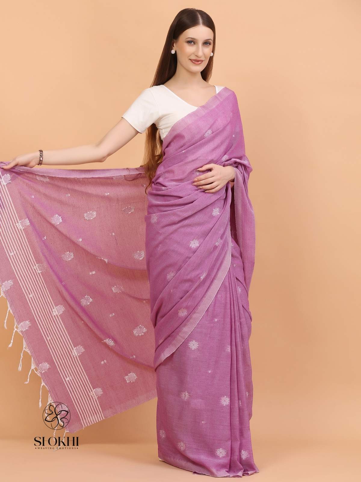 Komal - Soft Cotton Saree - Lavender Blush - SO-CC-006 - Shokhi