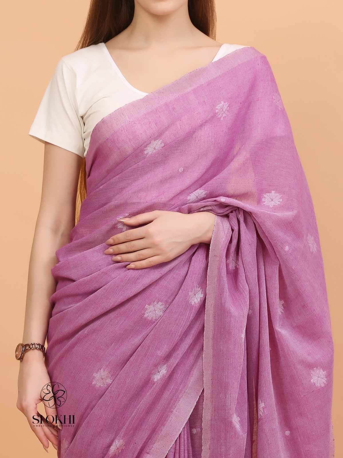 Komal - Soft Cotton Saree - Lavender Blush - SO-CC-006 - Shokhi