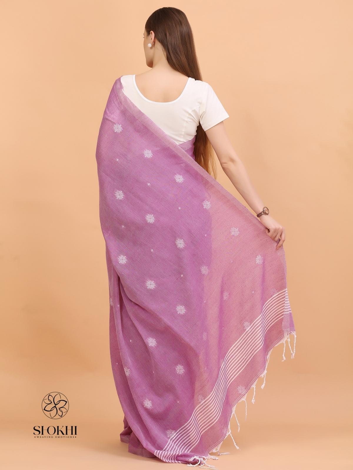 Komal - Soft Cotton Saree - Lavender Blush - SO-CC-006 - Shokhi