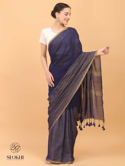 Swarnika - Metallic Tissue Saree - Navy Blue - SO-TS-001