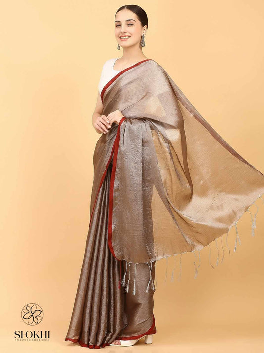Swarnika - Metallic Tissue Saree - Metal Brown - SO-TS-006