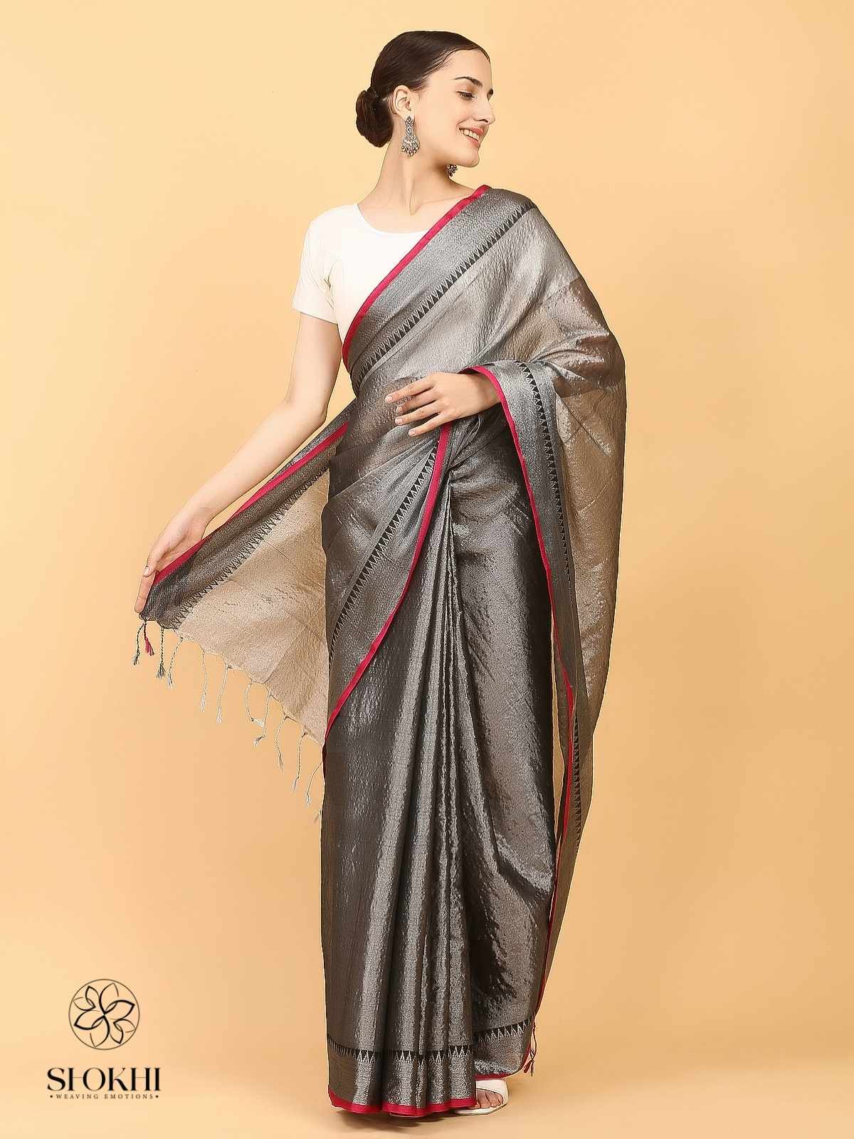 Swarnika - Metallic Tissue Saree - Silver Tissue - SO-TS-008