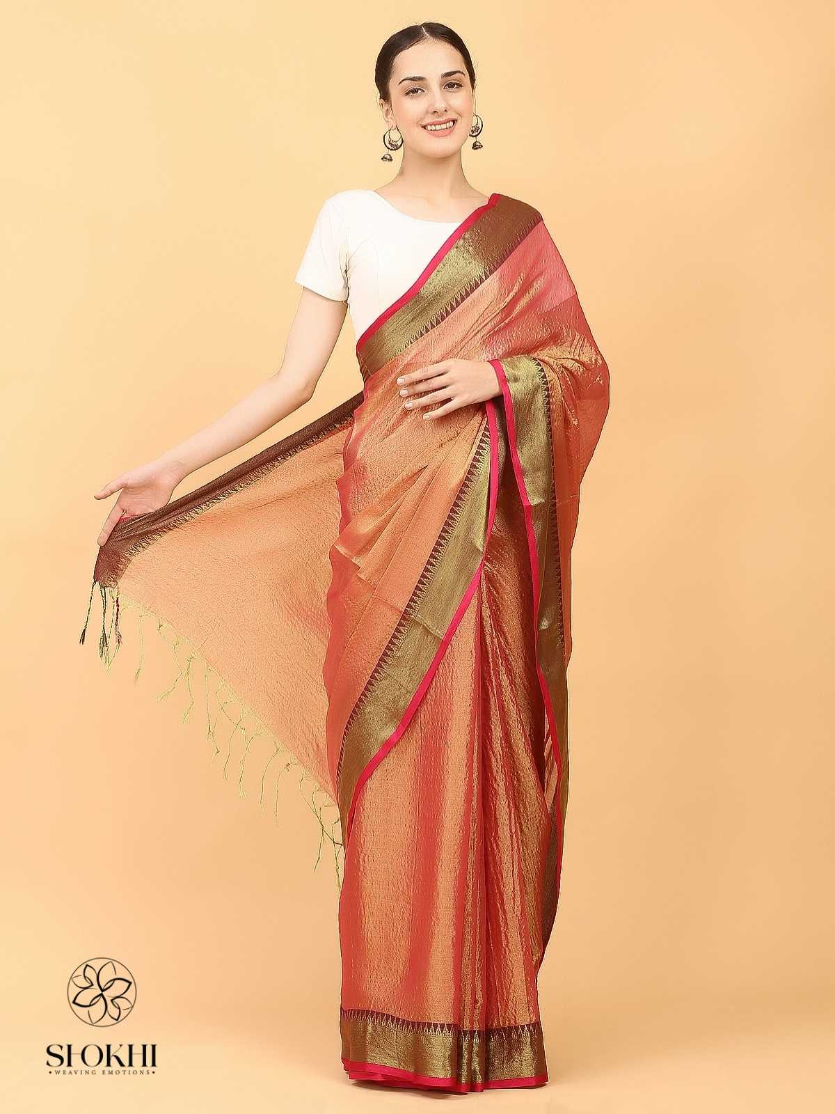 Swarnika - Metallic Tissue Saree - Orange Tissue - SO-TS-010