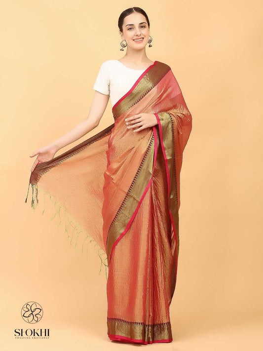 Swarnika - Metallic Tissue Saree - Orange Tissue - SO-TS-010