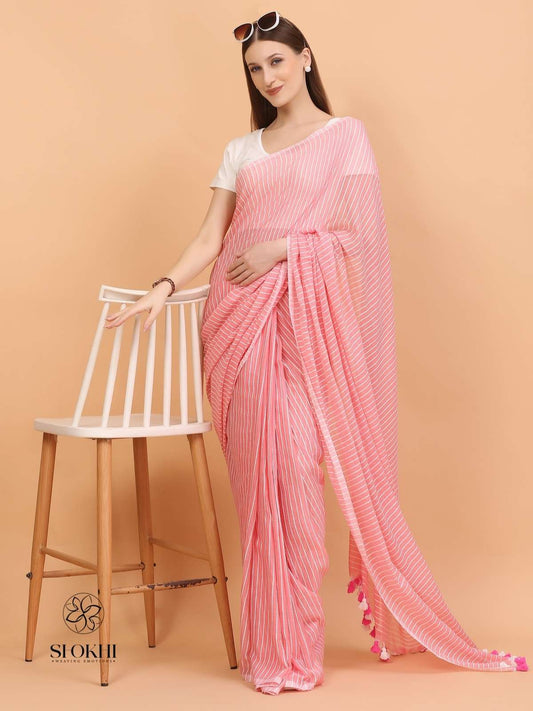 Komal - Soft Cotton Saree - Peachy Pink - SO-CC-002 - Shokhi