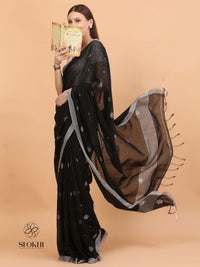 Komal - Soft Cotton Saree - Charcoal Black - SO-CC-008