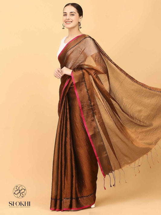 Swarnika - Metallic Tissue Saree - Copper Tissue - SO-TS-009