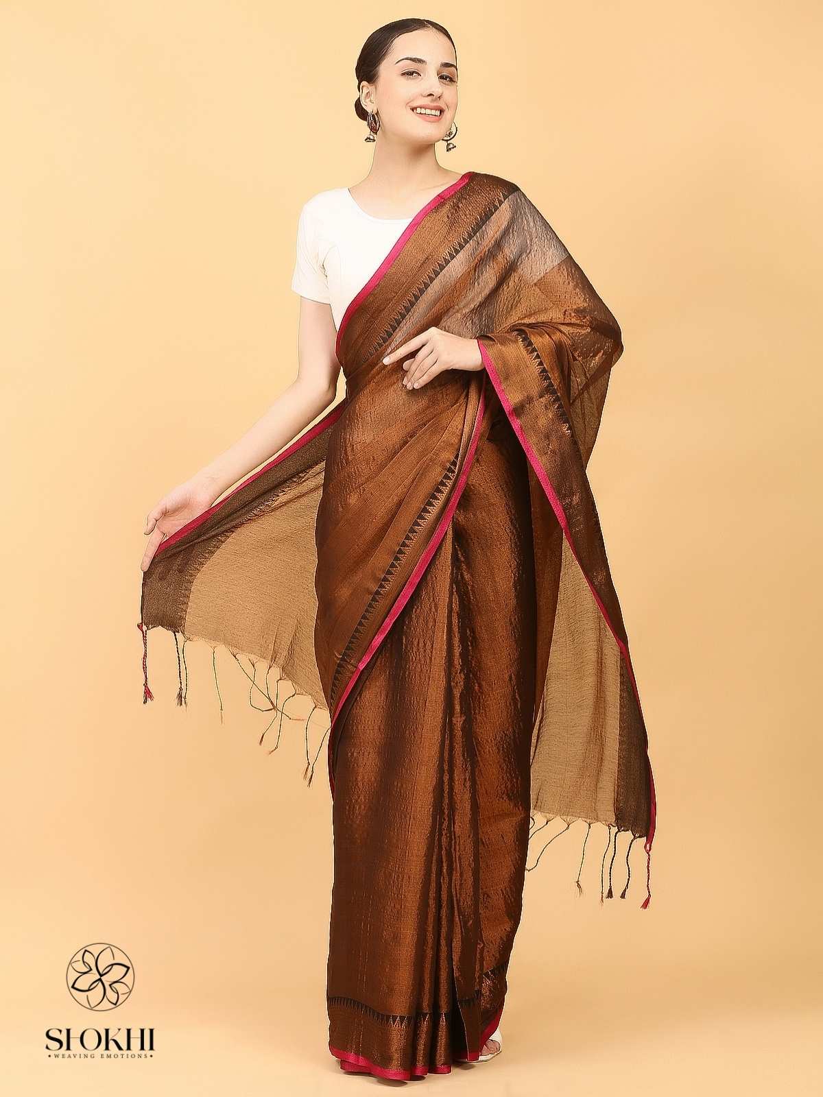 Swarnika - Metallic Tissue Saree - Copper Tissue - SO-TS-009