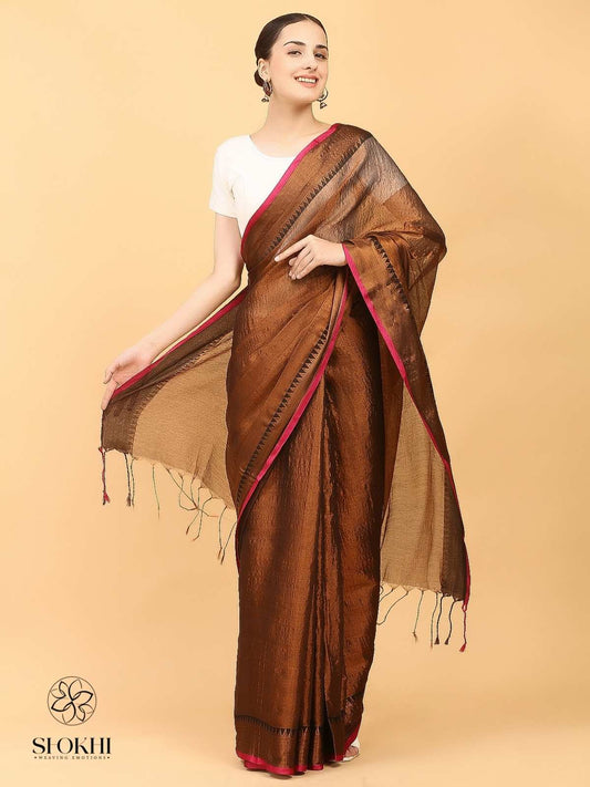 Swarnika - Metallic Tissue Saree - Copper Tissue - SO-TS-009