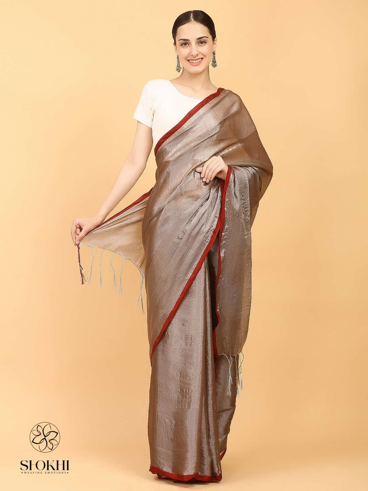 Swarnika - Metallic Tissue Saree - Metal Brown - SO-TS-006
