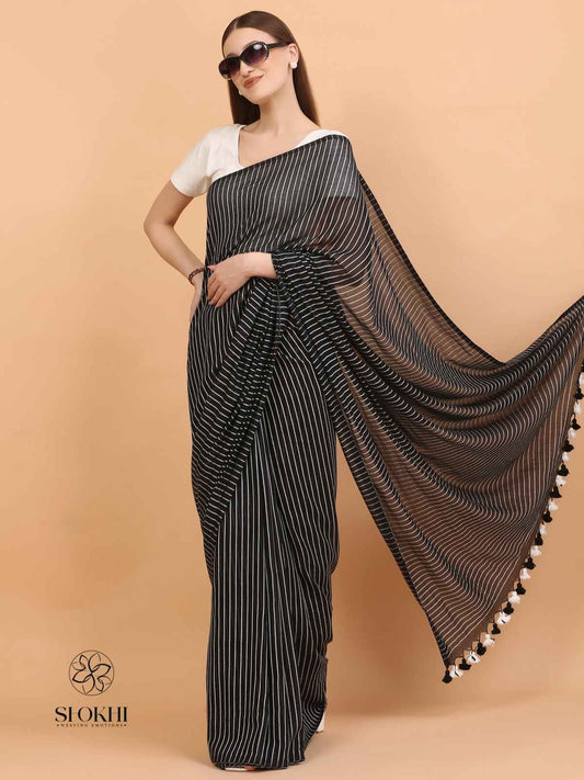 Komal - Soft Cotton Saree - Charcoal Black - SO-CC-007 - Shokhi