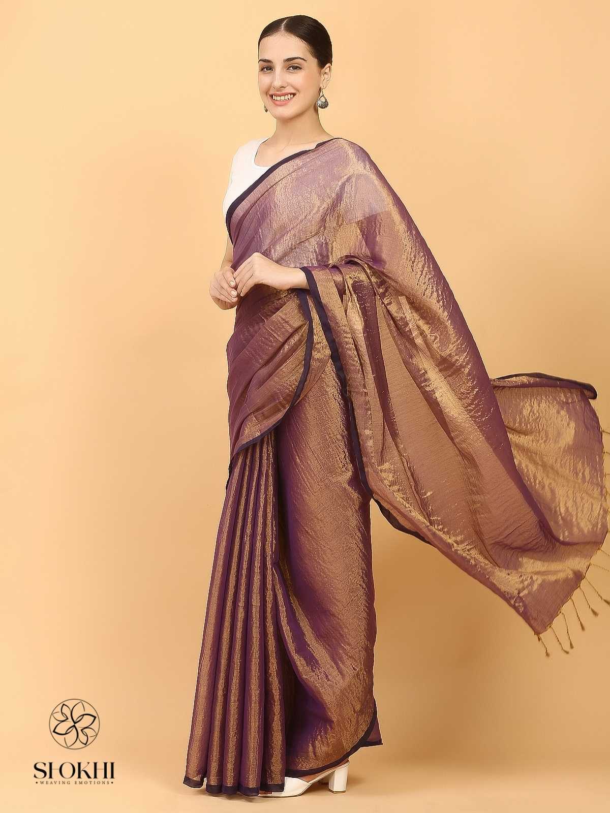 Swarnika - Metallic Tissue Saree - Metallic Purple - SO-TS-003