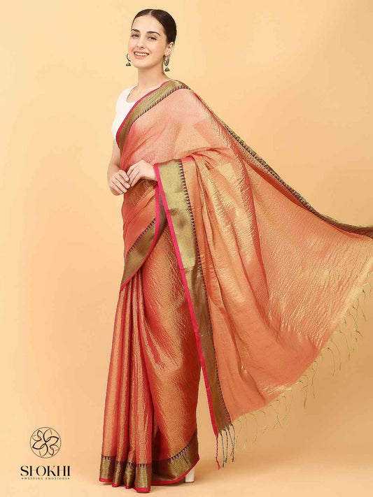 Swarnika - Metallic Tissue Saree - Orange Tissue - SO-TS-010