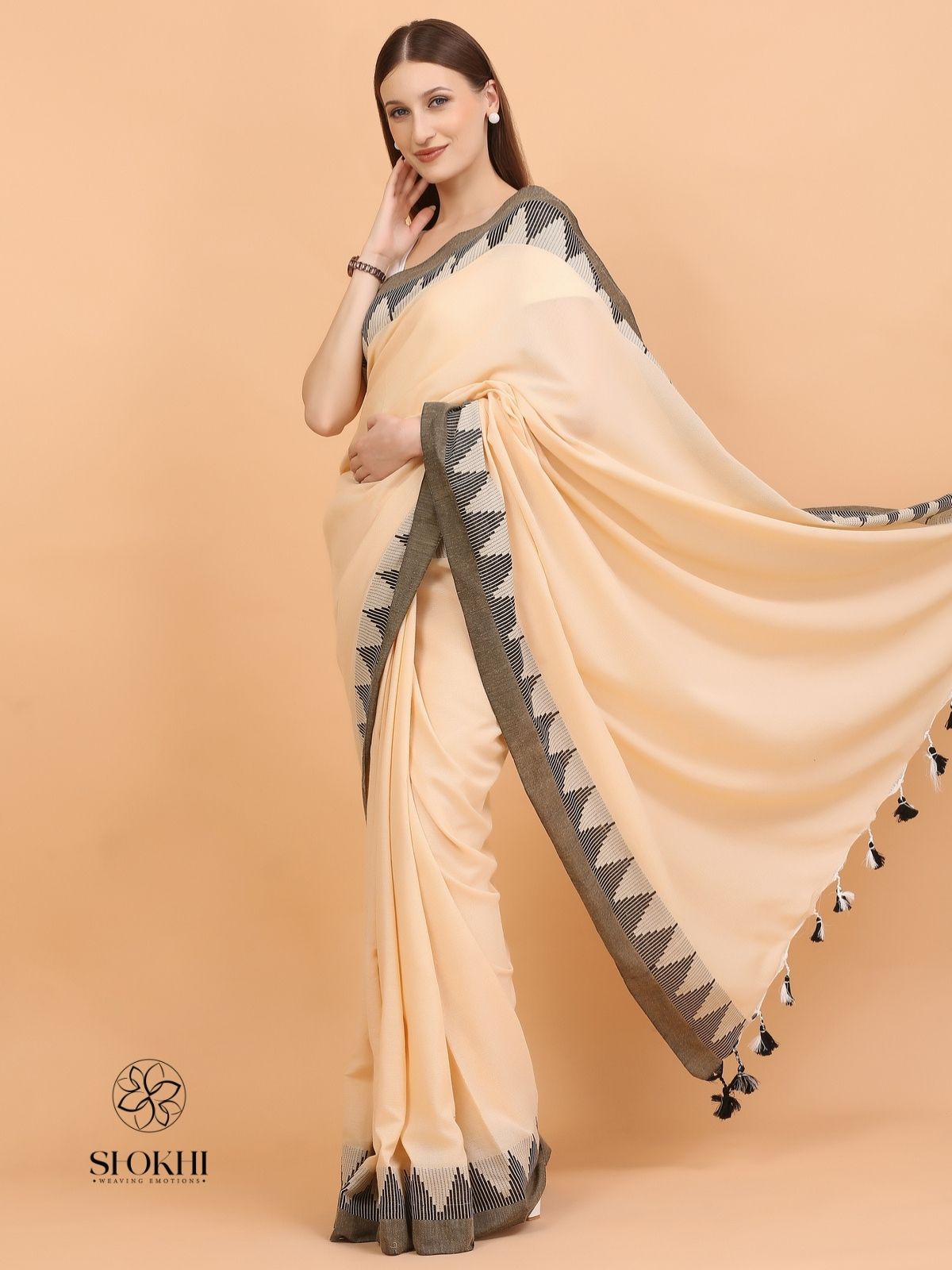 Komal - Soft Cotton Saree - Soft Beige - SO-CC-004 - Shokhi