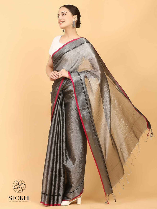 Swarnika - Metallic Tissue Saree - Silver Tissue - SO-TS-008
