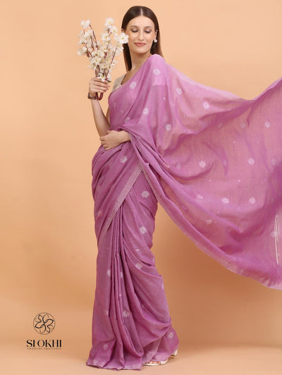 Komal - Soft Cotton Saree - Lavender Blush - SO-CC-006 - Shokhi