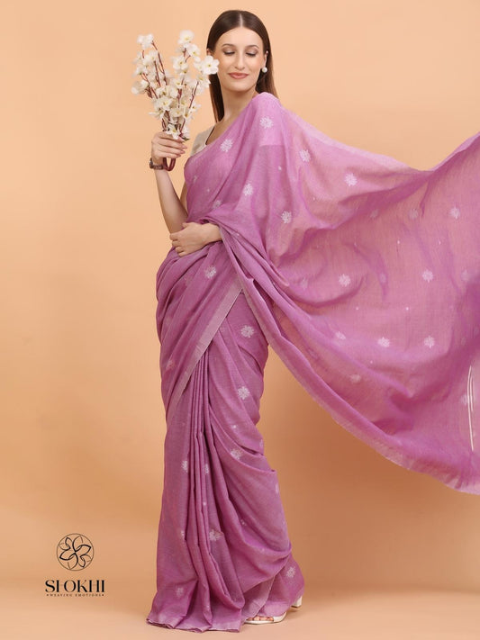 Komal - Soft Cotton Saree - Lavender Blush - SO-CC-006 - Shokhi