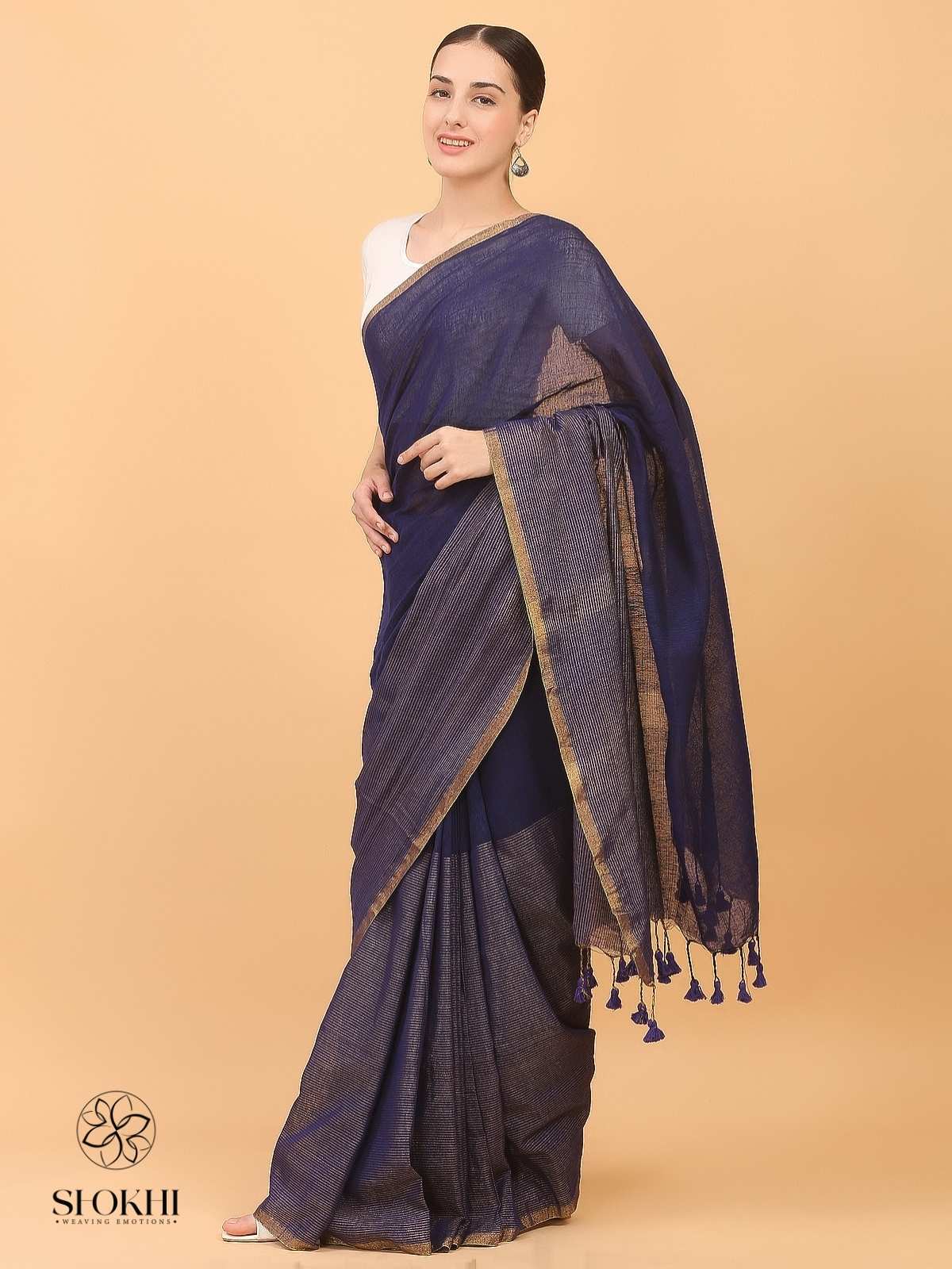 Swarnika - Metallic Tissue Saree - Navy Blue - SO-TS-001