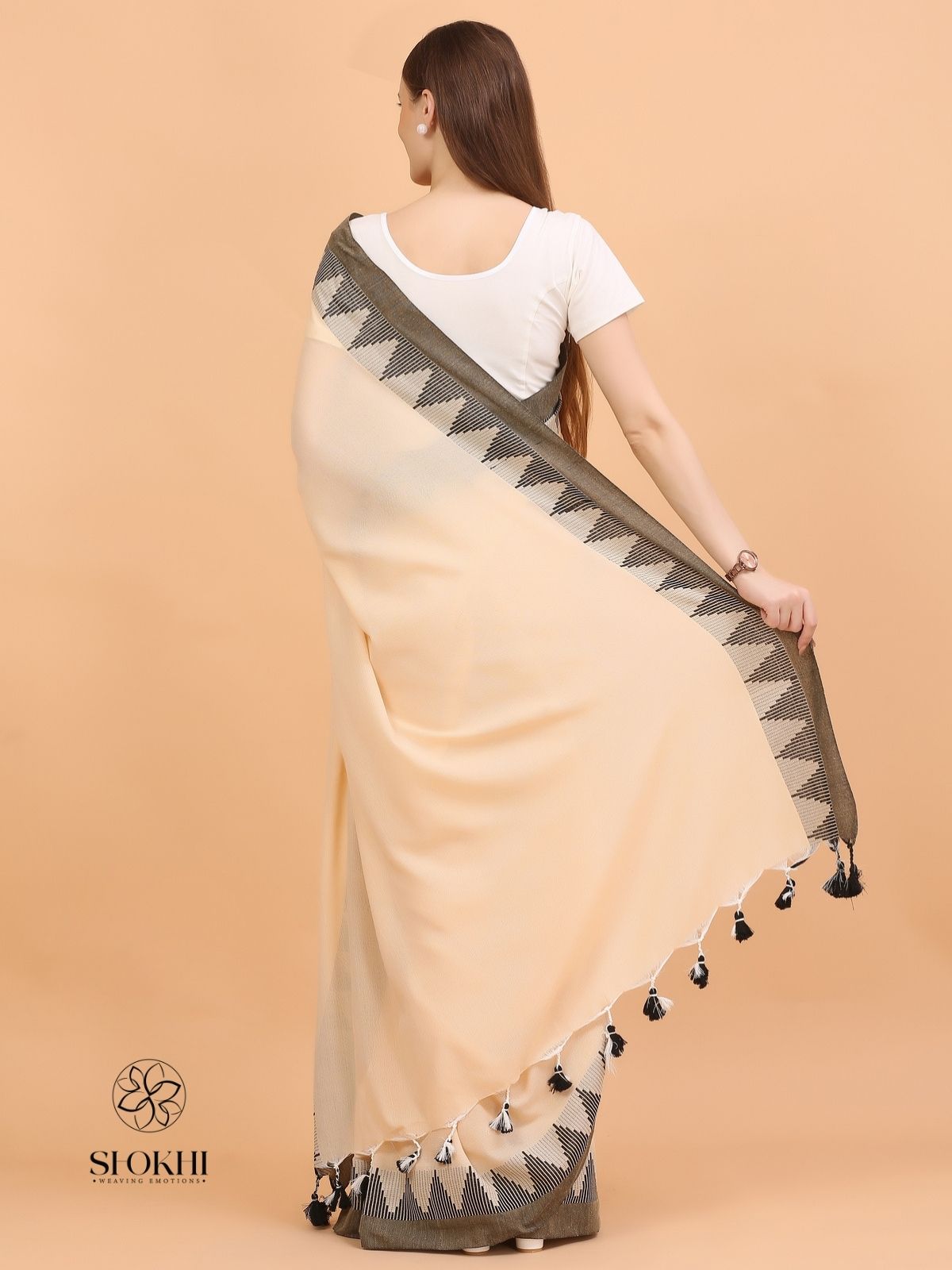 Komal - Soft Cotton Saree - Soft Beige - SO-CC-004 - Shokhi