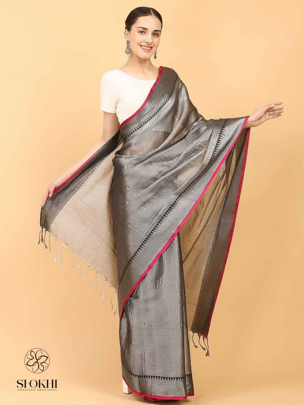 Swarnika - Metallic Tissue Saree - Silver Tissue - SO-TS-008