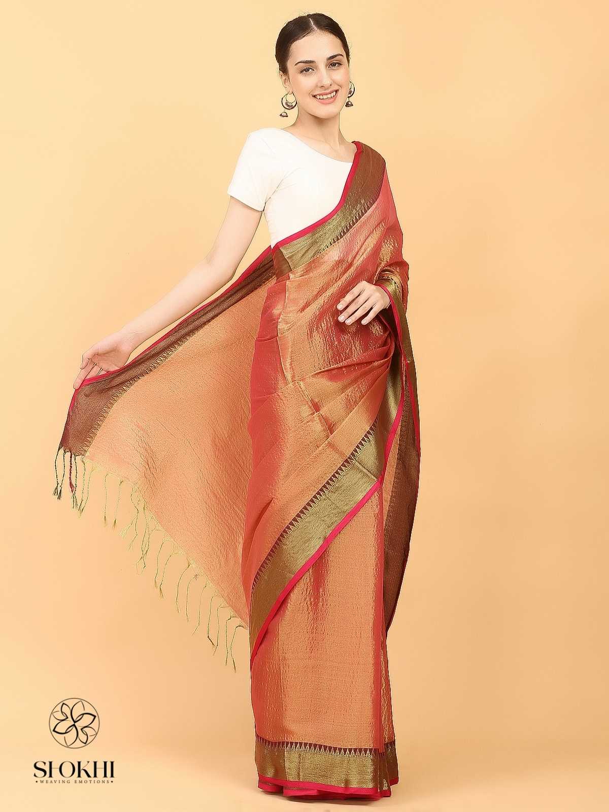 Swarnika - Metallic Tissue Saree - Orange Tissue - SO-TS-010