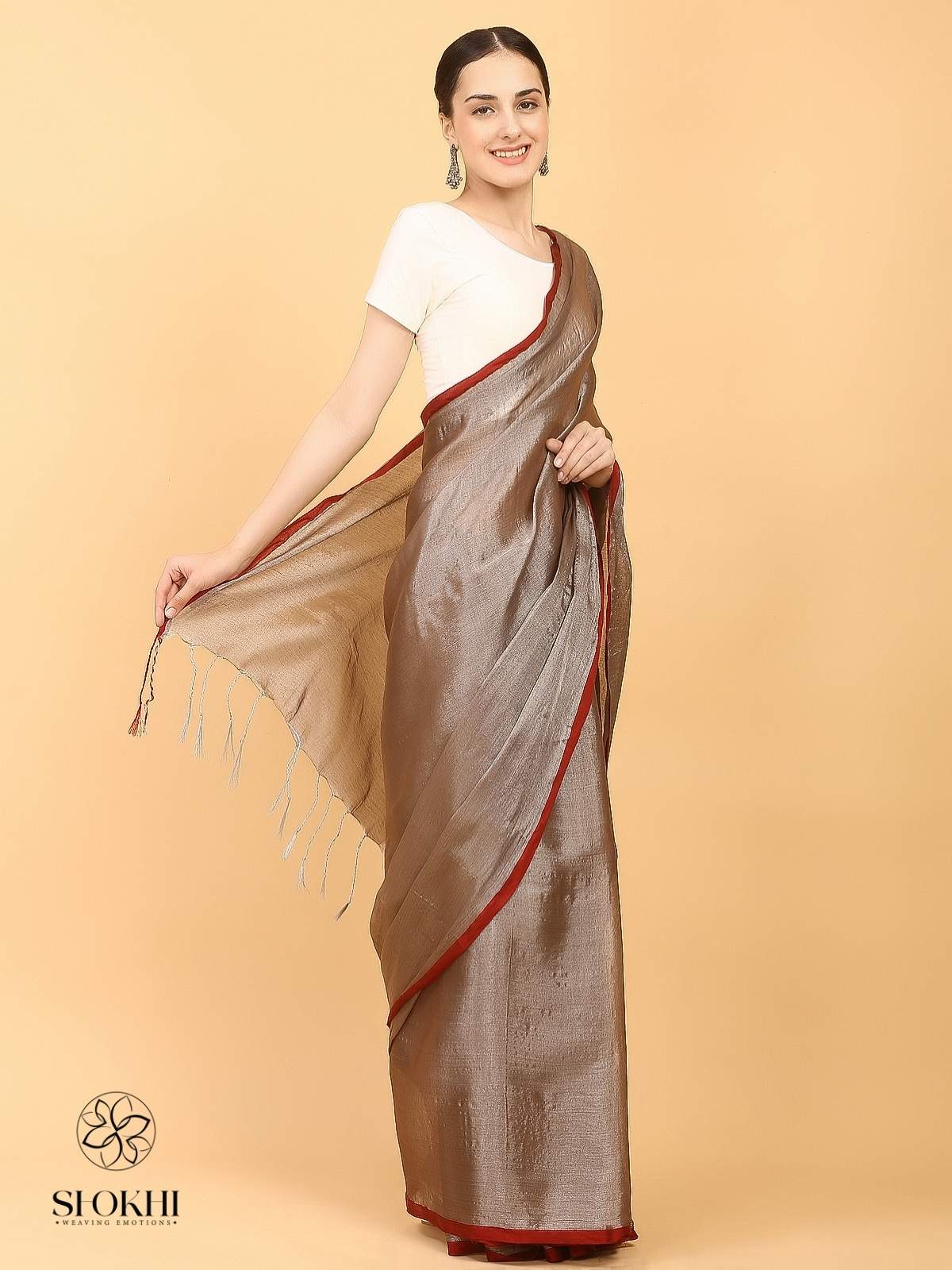Swarnika - Metallic Tissue Saree - Metal Brown - SO-TS-006