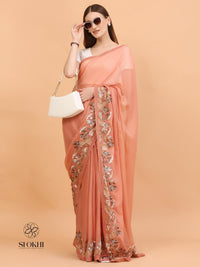 Vaya - Kota Check Embroidered Saree - Rust Orange - SO-EM-002