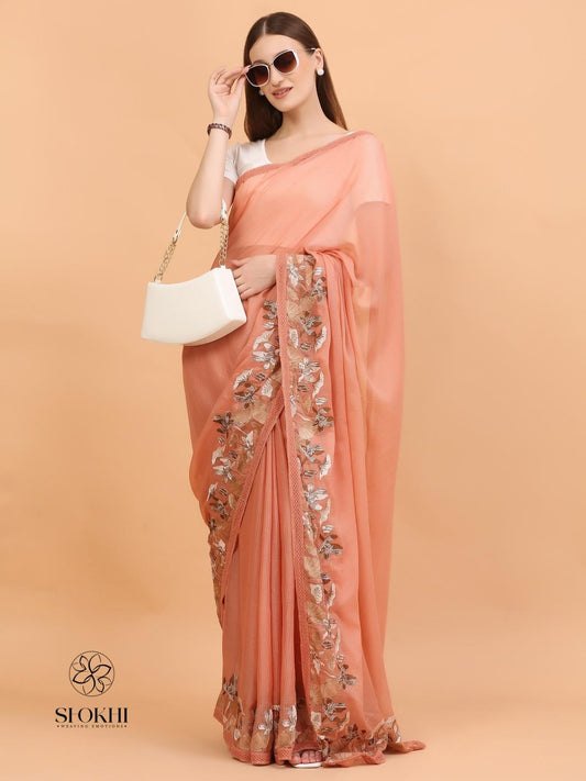 Vaya - Kota Check Embroidered Saree - Rust Orange - SO-EM-002 - Shokhi