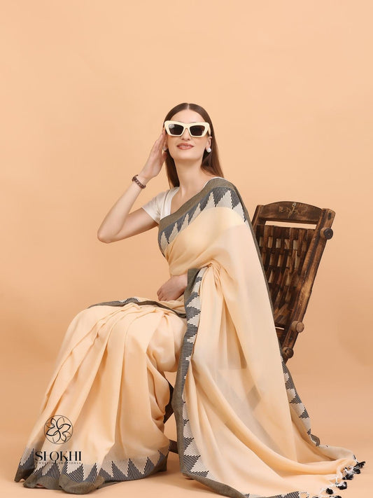 Komal - Soft Cotton Saree - Soft Beige - SO-CC-004 - Shokhi