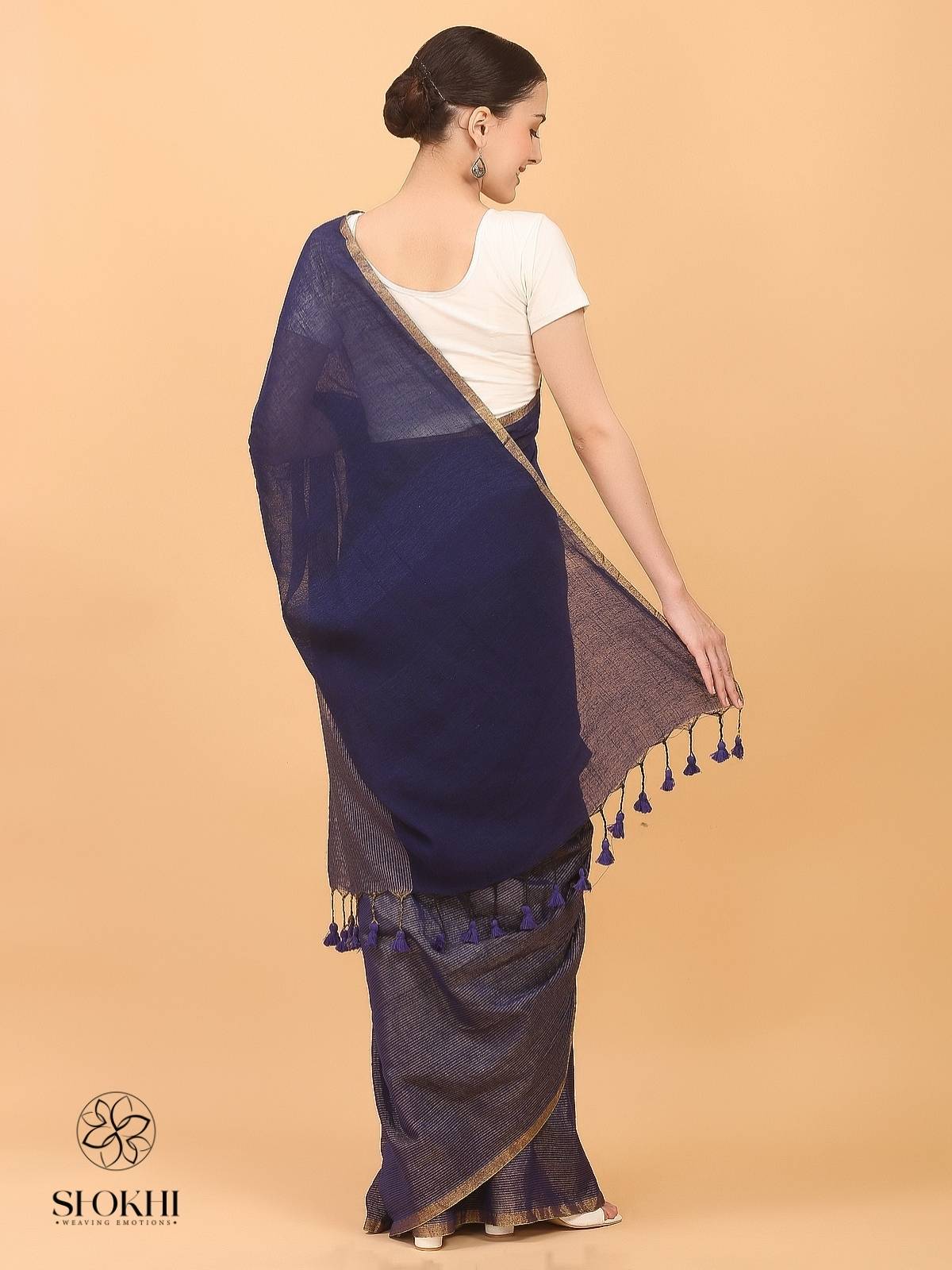 Swarnika - Metallic Tissue Saree - Navy Blue - SO-TS-001