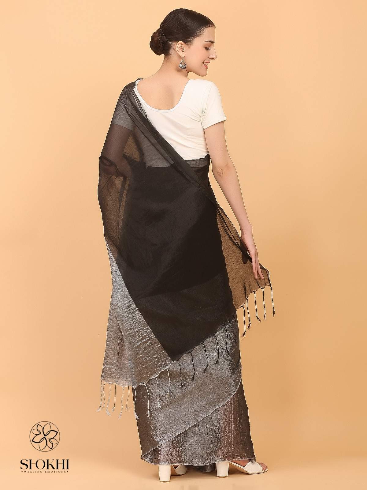 Swarnika - Metallic Tissue Saree - Silver Black - SO-TS-002