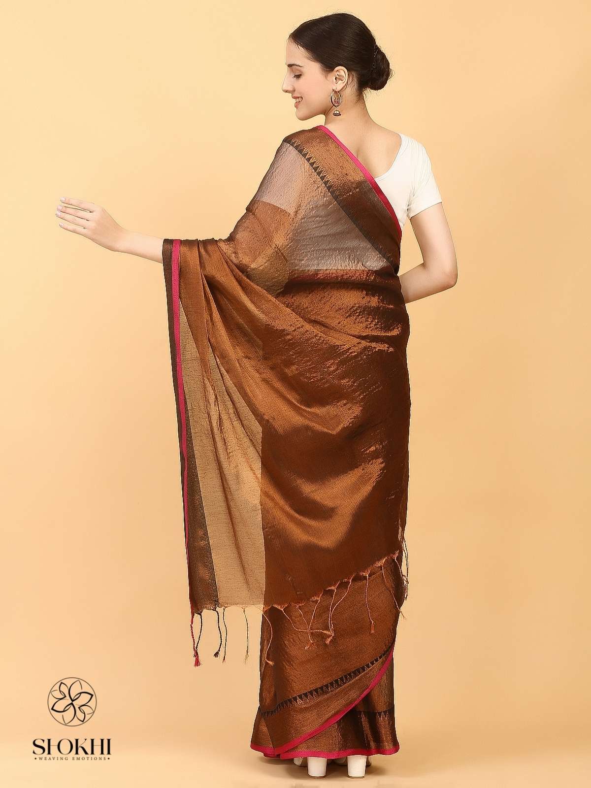 Swarnika - Metallic Tissue Saree - Copper Tissue - SO-TS-009