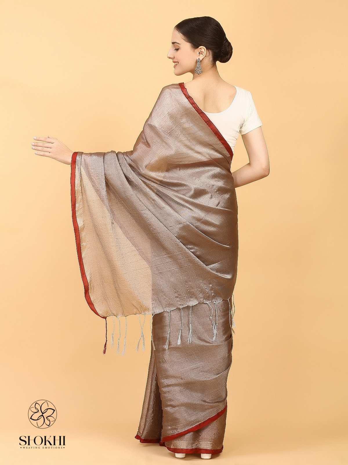 Swarnika - Metallic Tissue Saree - Metal Brown - SO-TS-006
