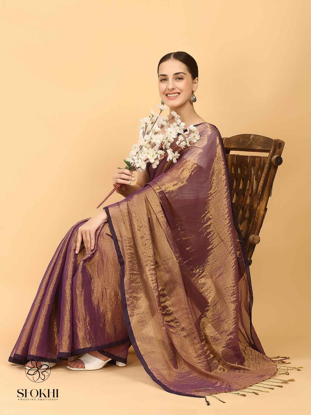 Swarnika - Metallic Tissue Saree - Metallic Purple - SO-TS-003