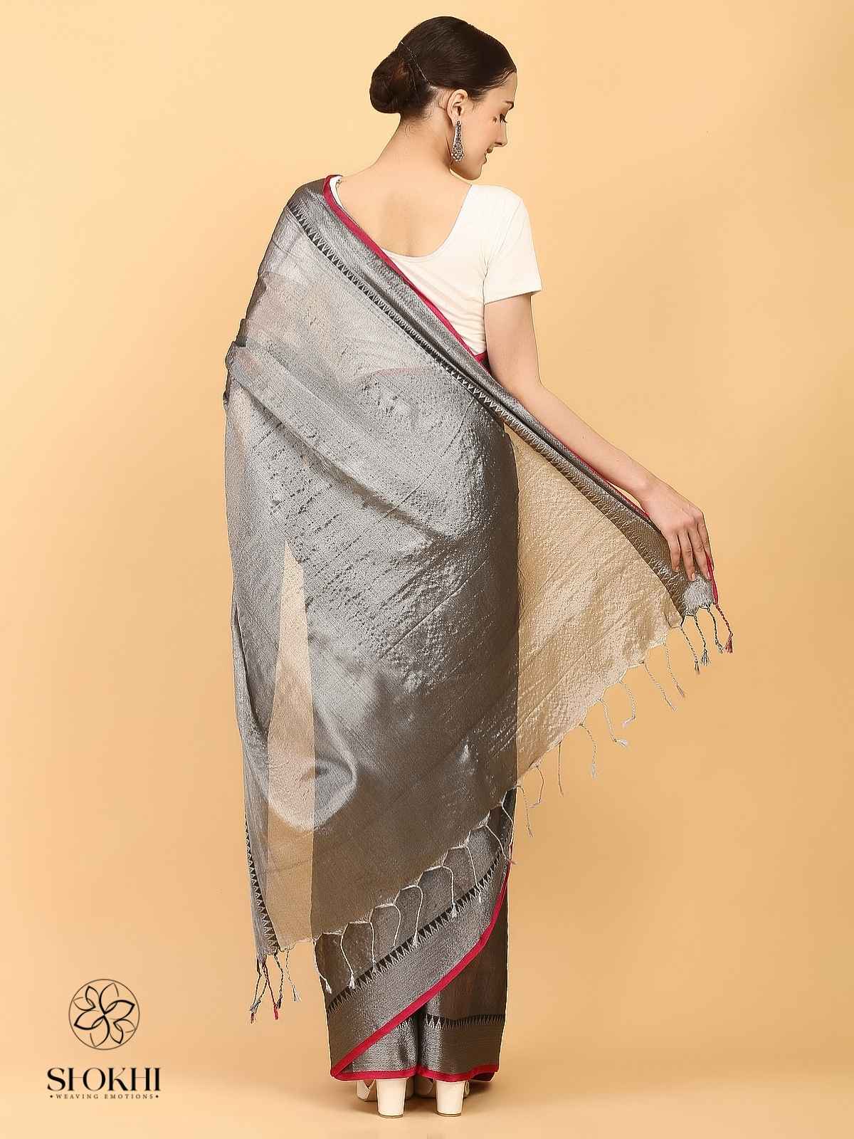 Swarnika - Metallic Tissue Saree - Silver Tissue - SO-TS-008