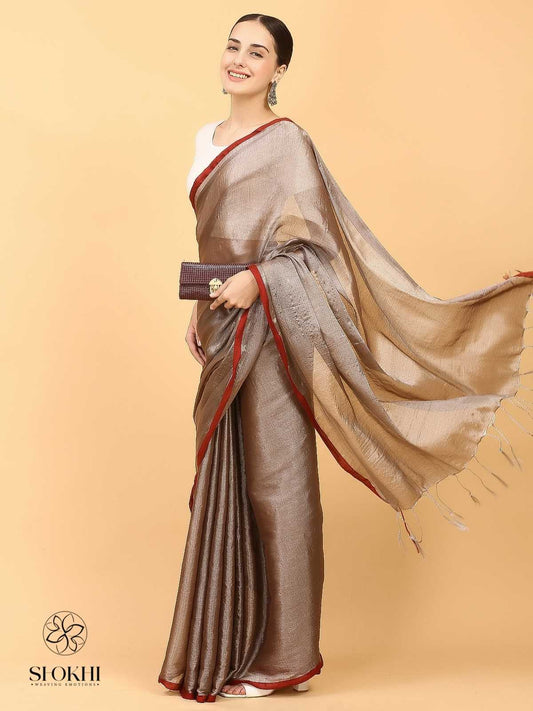 Swarnika - Metallic Tissue Saree - Metal Brown - SO-TS-006
