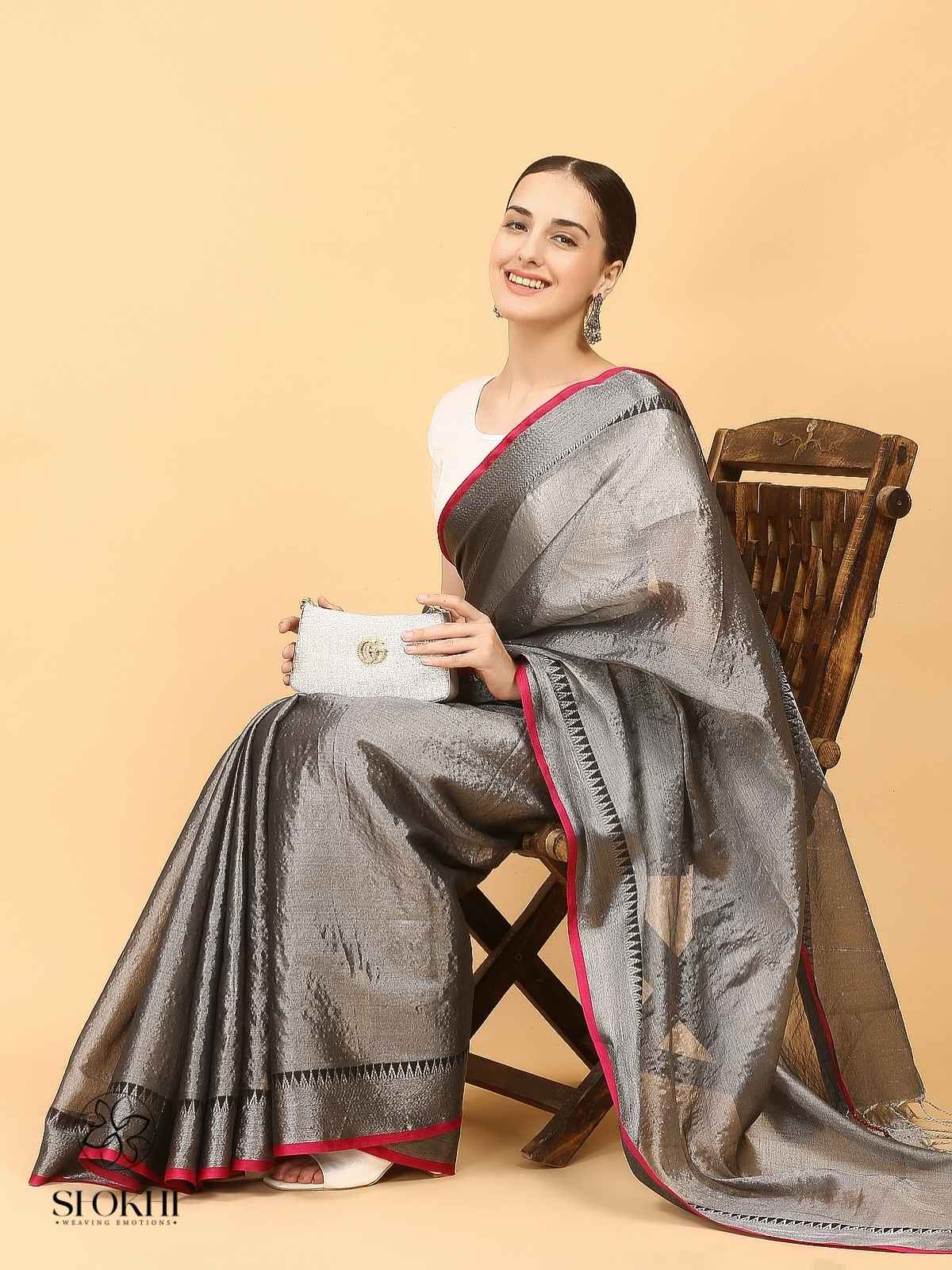 Swarnika - Metallic Tissue Saree - Silver Tissue - SO-TS-008