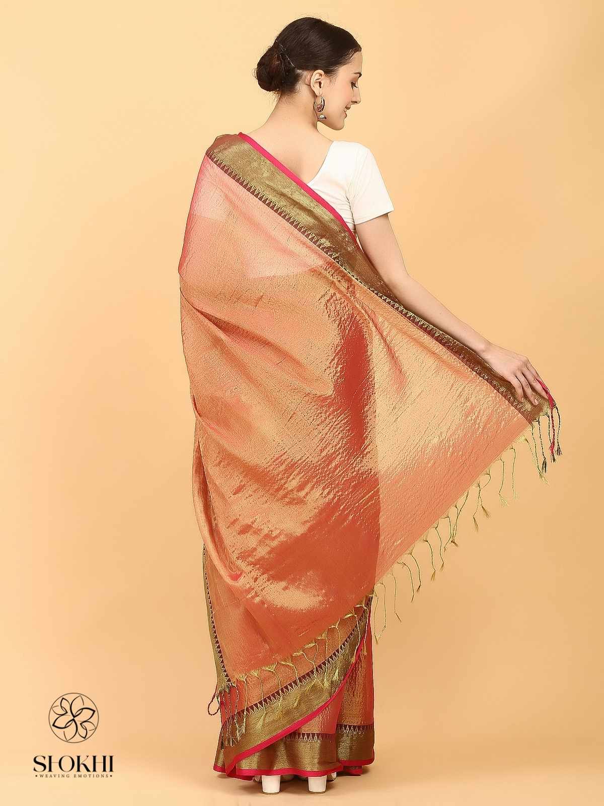 Swarnika - Metallic Tissue Saree - Orange Tissue - SO-TS-010