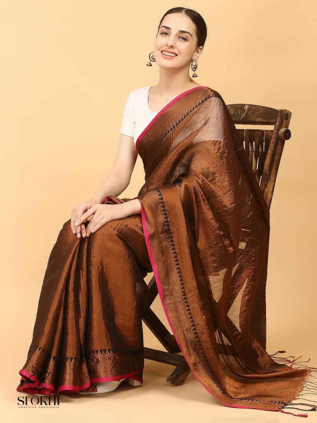 Swarnika - Metallic Tissue Saree - Copper Tissue - SO-TS-009