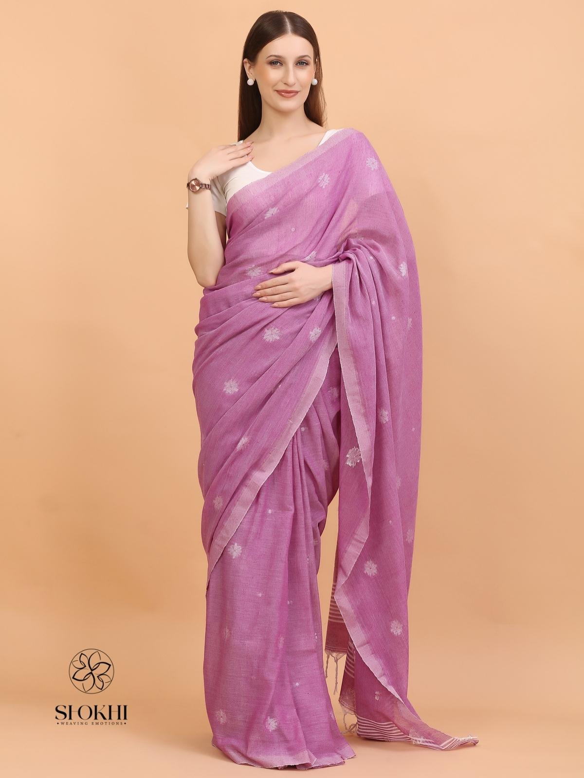 Komal - Soft Cotton Saree - Lavender Blush - SO-CC-006 - Shokhi